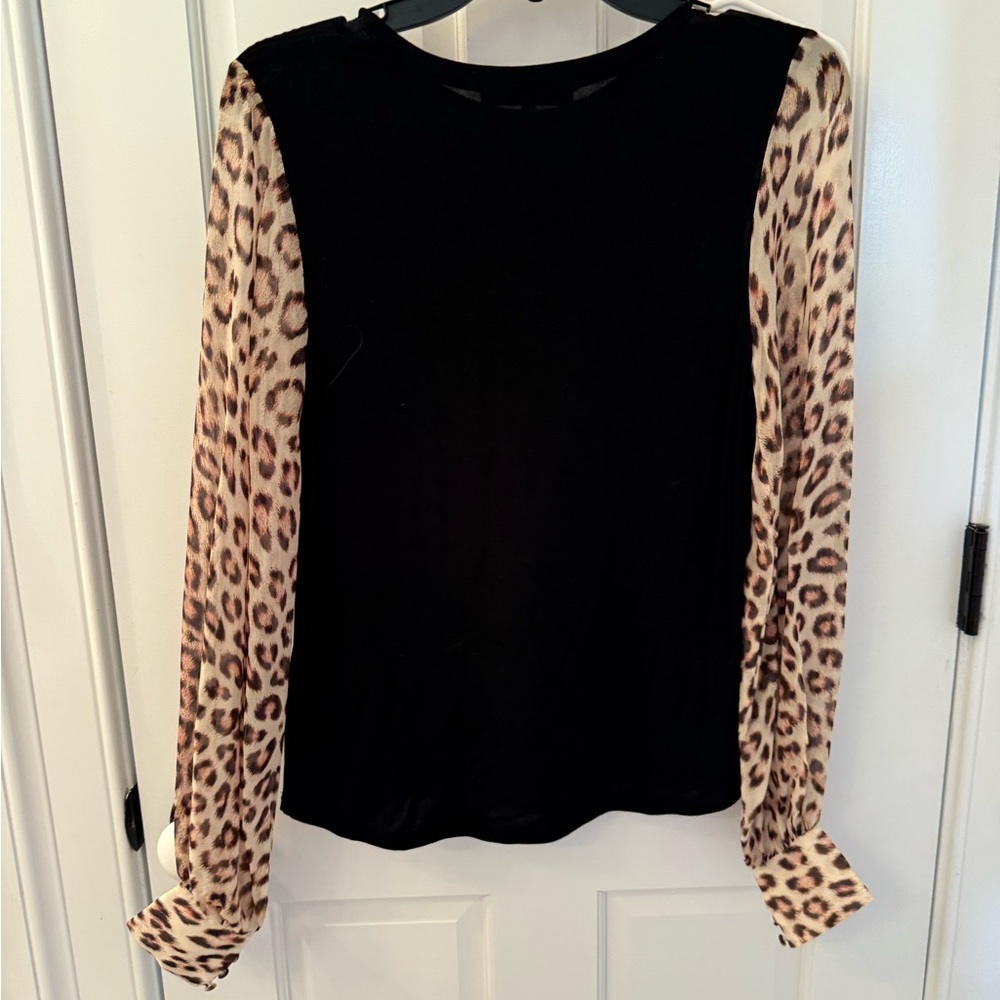 Generation Love Black Top with Leopard Print Sleeves